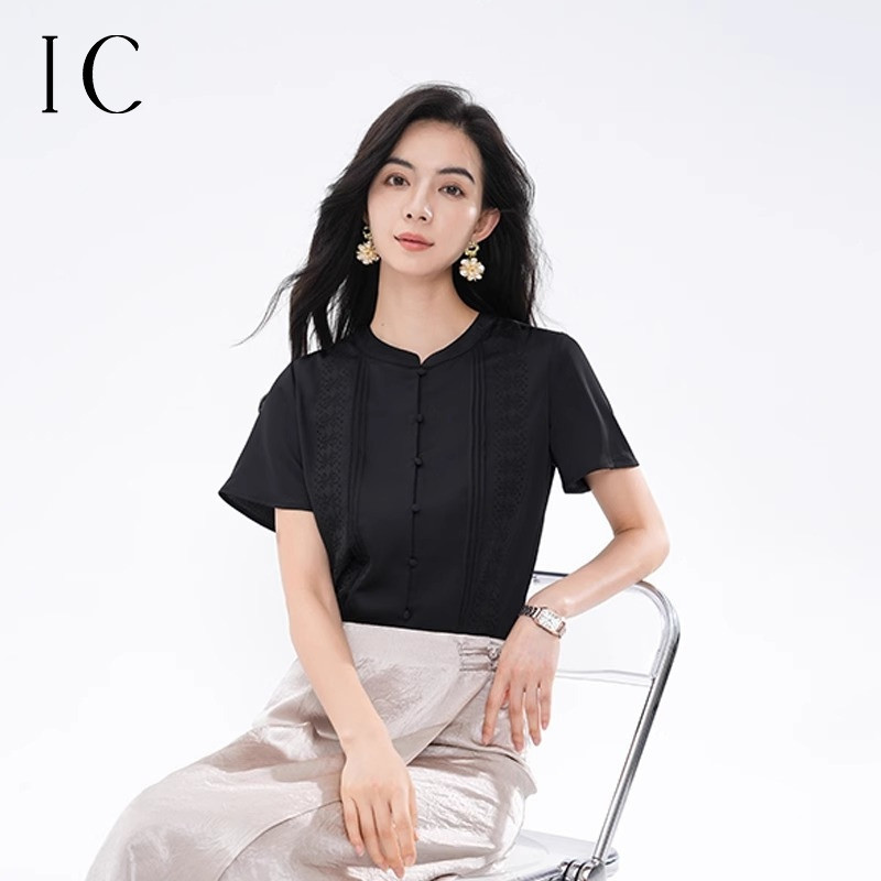 11980505.新中式国风绣花短袖衬衫上衣时尚休闲百搭气质女士衬衣2025新款