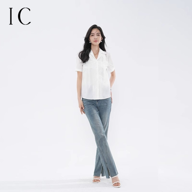 11980437.通勤百搭大翻领塔克褶衬衫上衣女2024新款夏季舒适百搭气质衬衣