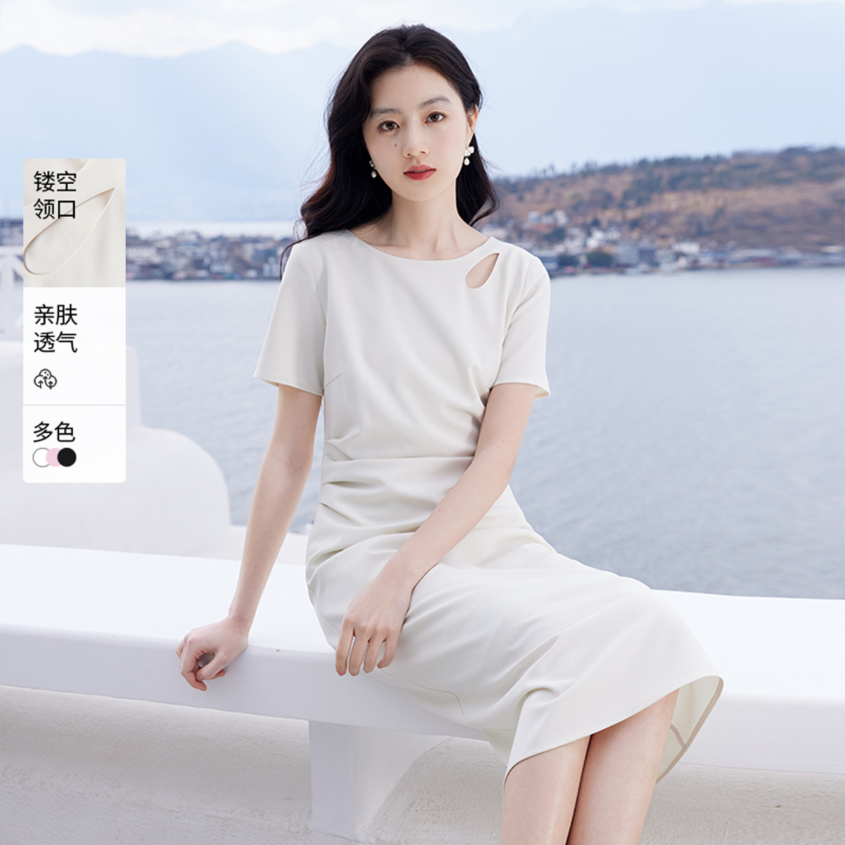 11994131.2025夏装小白裙连衣裙高腰抽褶短袖清纯初恋白月光裙子