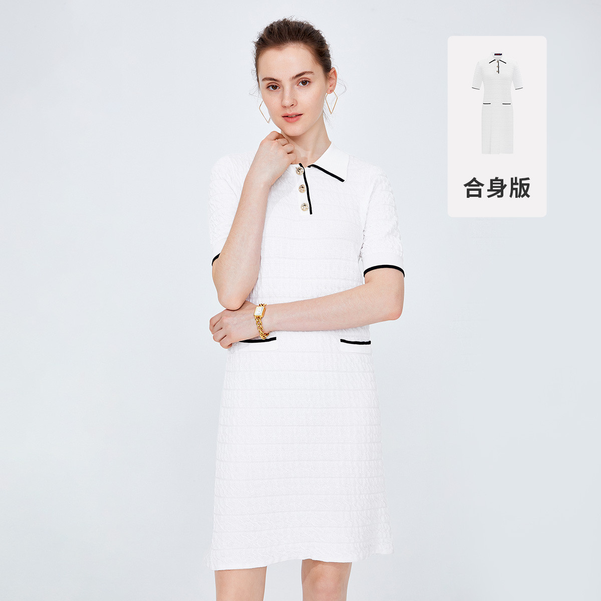 11995586.意大利小帆船黑色小香风冰丝Polo连衣裙夏季休闲设计感裙子女