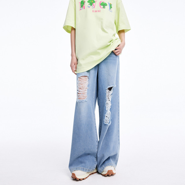 11995621.【潮流破洞】小帆船YOUNG系列春夏显瘦女士阔腿牛仔裤