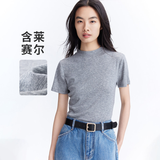 11995951.【含羊毛】意大利小帆船 春夏修身显瘦纯色百搭短装打底T恤女