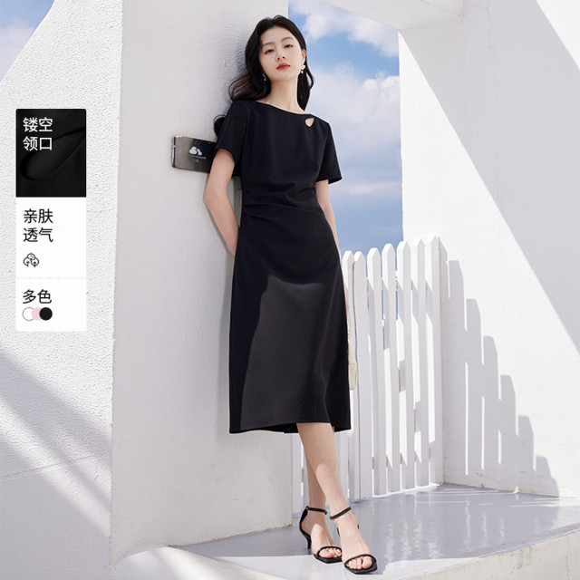 11994131.2025夏装小白裙连衣裙高腰抽褶短袖清纯初恋白月光裙子