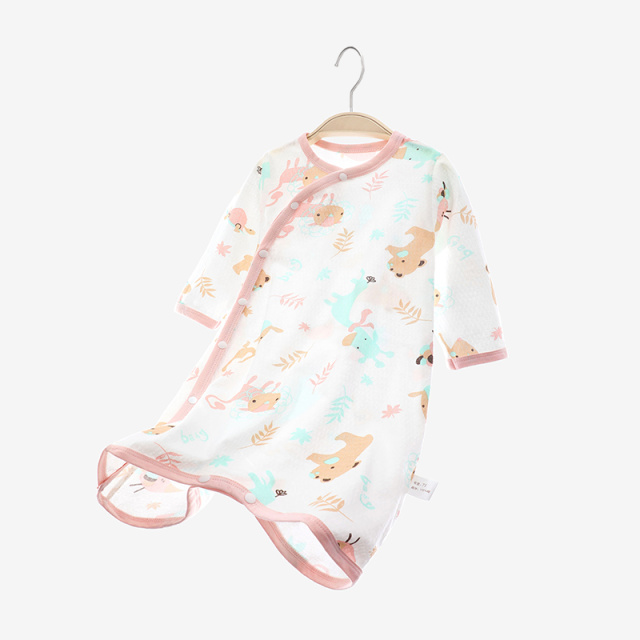 11987418.木木屋正品婴幼儿初秋家居服A类100%纯棉男女宝长袖睡袋睡裙连体服睡袍斜开款