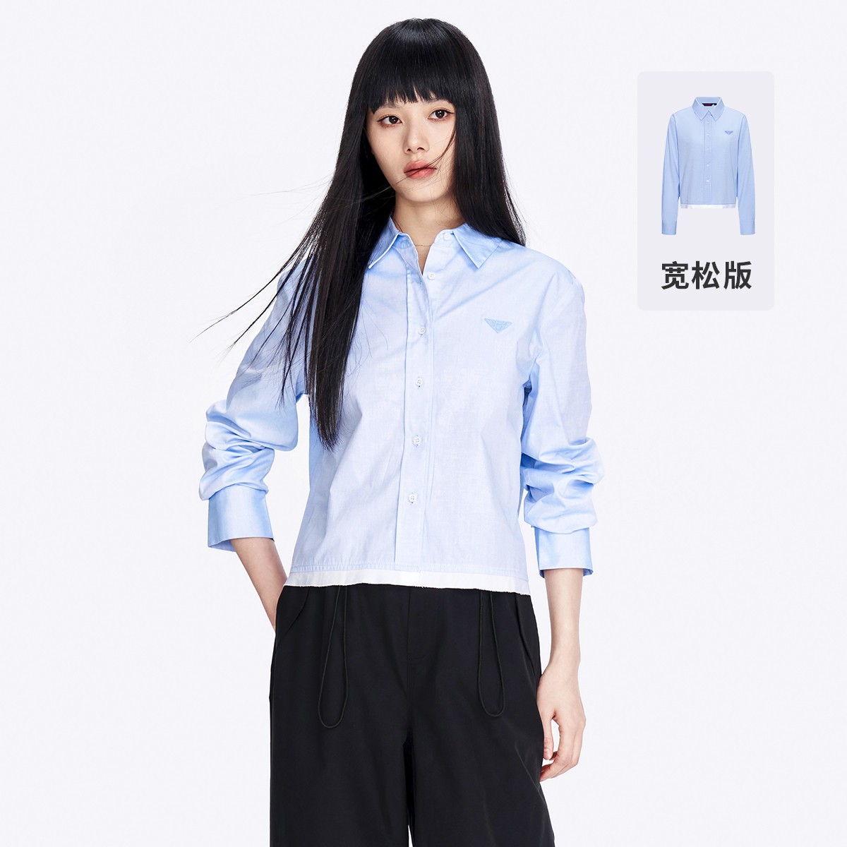 11996345.意大利小帆船 春夏休闲纯色长袖宽松纯棉透气女士衬衫