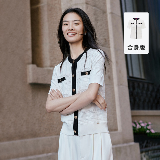11995617.意大利小帆船 春夏时尚气质圆领短袖透气女士针织衫