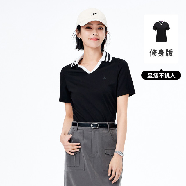 11995291.意大利小帆船 春夏休闲透气冰丝顺滑纯色短袖女士polo衫