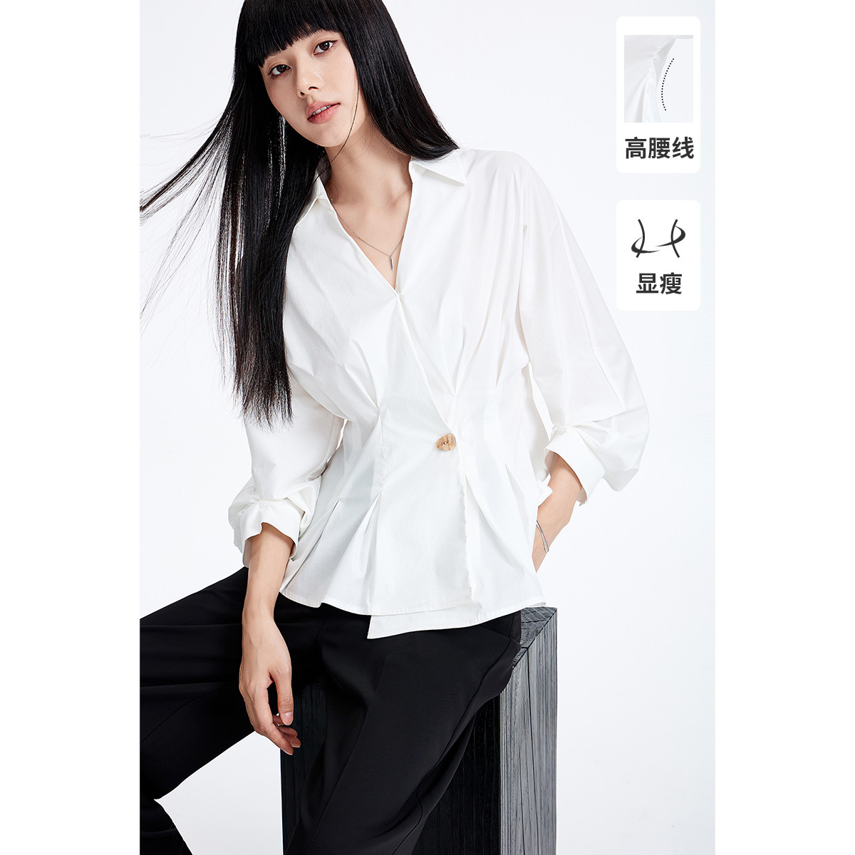 11996339.意大利小帆船 春夏优雅气质白色衬衣弹力透气女士衬衫