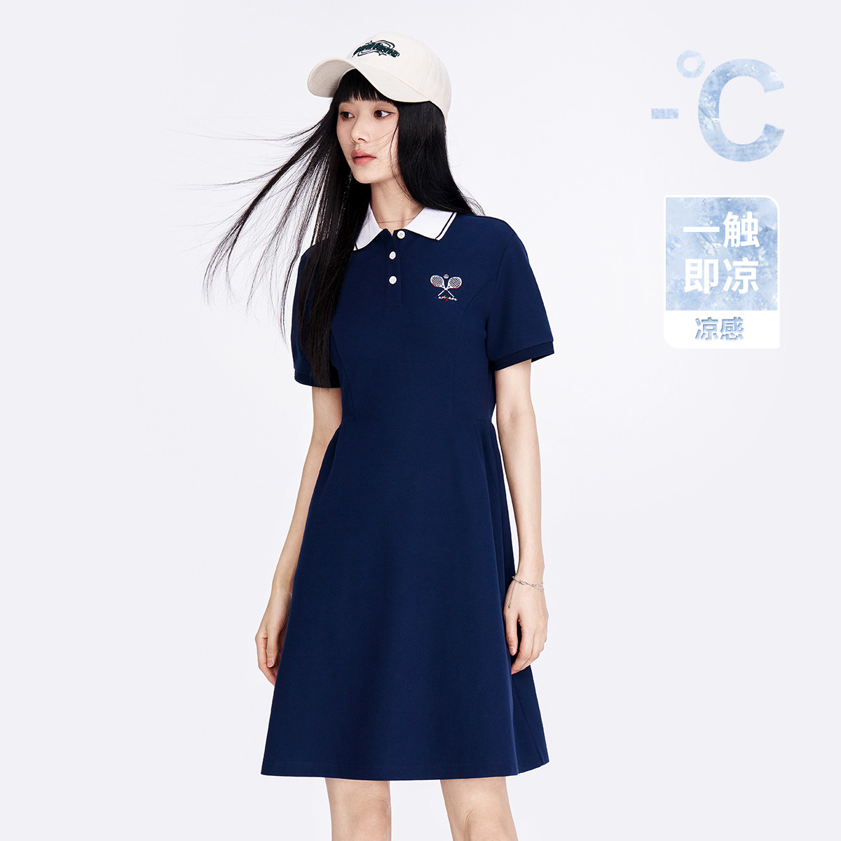 11995917.【凉感透气】意大利小帆船 春夏休闲刺绣女士polo连衣裙