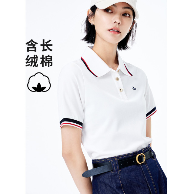 11996692.【吸湿速干】意大利小帆船春夏优雅商务刺绣女士短T恤polo衫