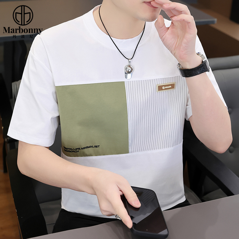 11985995.拼接短袖夏装上衣服男士纯棉t恤2026新款男装潮流半袖
