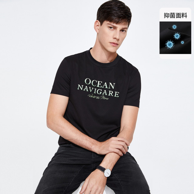 11996696.意大利小帆船 春夏休闲抑菌胸前烫钻透气男士短袖t恤