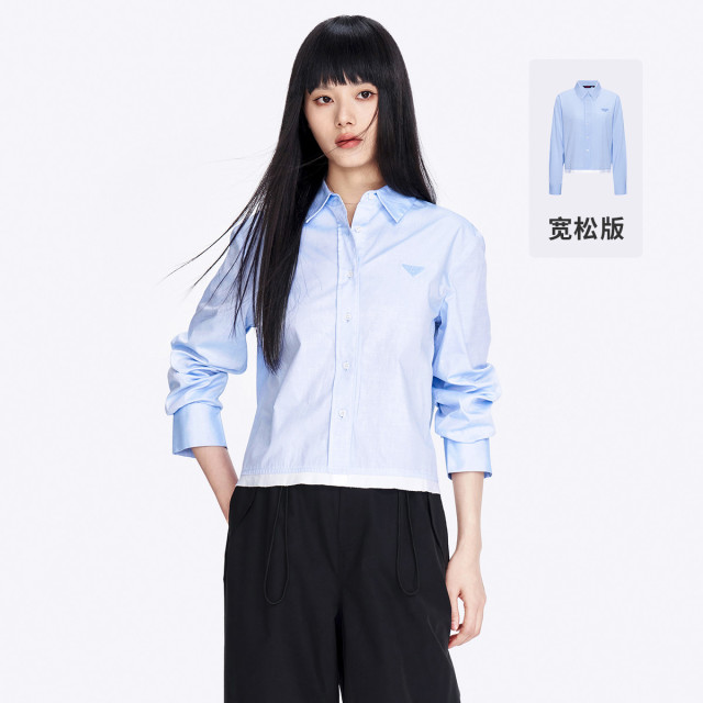 11996345.意大利小帆船 春夏休闲纯色长袖宽松纯棉透气女士衬衫