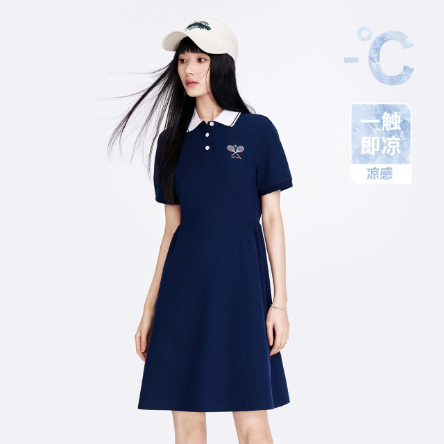 11995917.【凉感透气】意大利小帆船 春夏休闲刺绣女士polo连衣裙