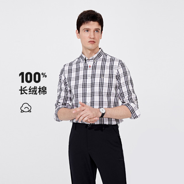 11994717.【纯棉】意大利小帆船 春季时尚长袖格子衬衣男士衬衫