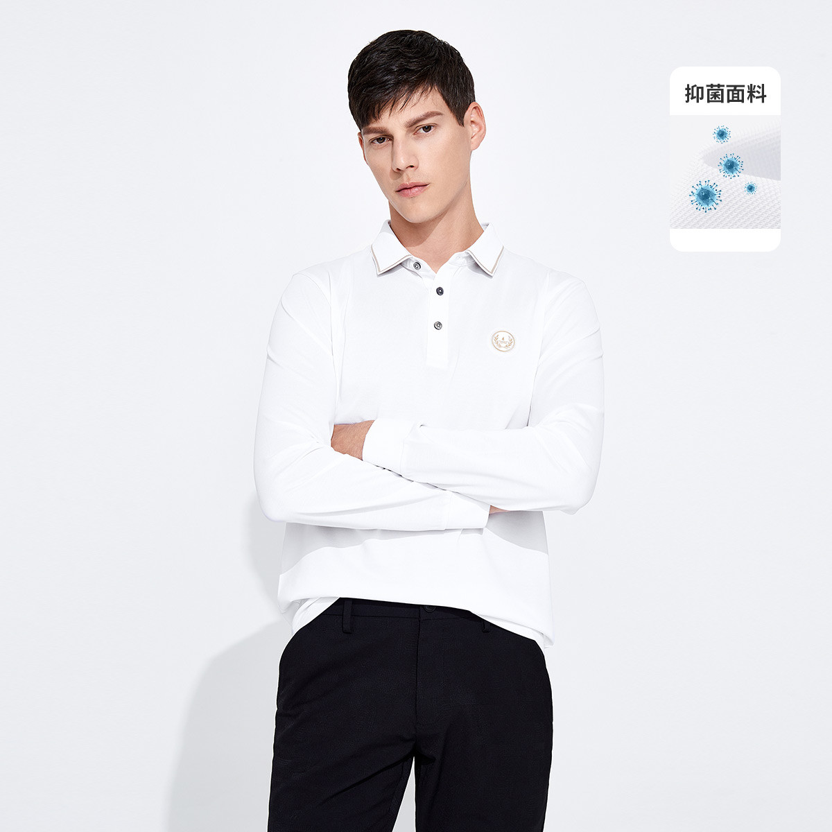11994731.【含桑蚕丝】意大利小帆船 抑菌舒适翻领男士长袖Polo衫