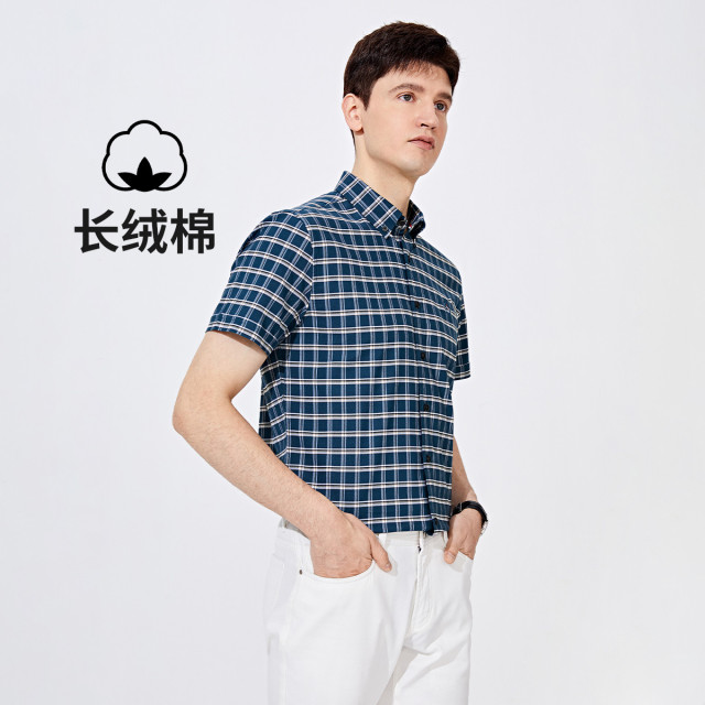 11994693.【抑菌】意大利小帆船短袖衬衫男夏季新款格子衬衣休闲寸衫