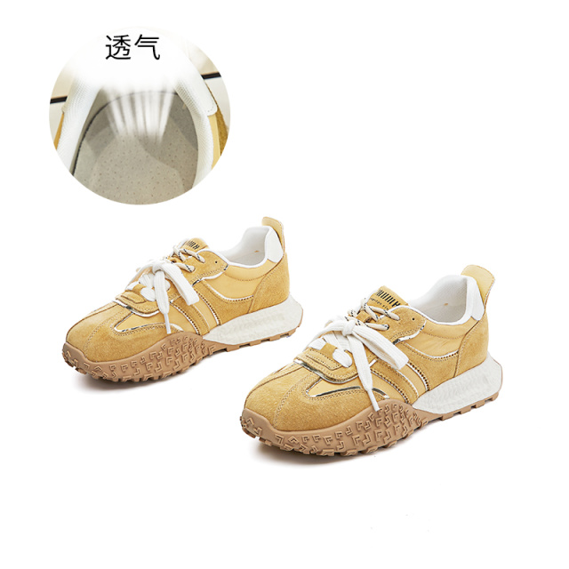 12017353.墨斯本真皮阿甘鞋女春季厚底增高复古拼色双鞋带运动鞋潮百搭鞋子鞋11859