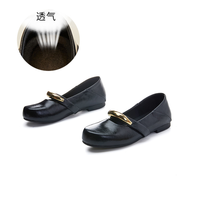12017368.墨斯本真皮玛丽珍鞋女夏季新款金属背带平底单鞋女复古气质休闲女鞋11905