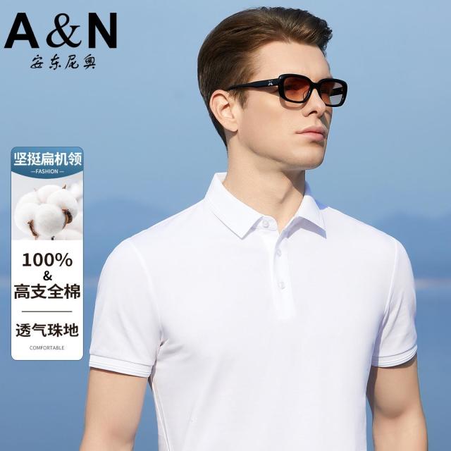 12031840.【高支珠地全棉】透气吸汗POLO衫男短袖纯色商务休闲翻领T恤