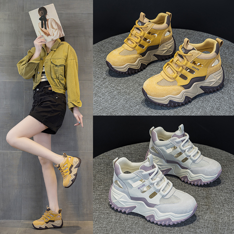 12034675.保罗盖帝厚底增高透气镂空老爹鞋女夏季百搭运动拼色凉鞋女