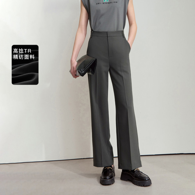 12114476.2025夏款通勤百搭知性干练格雷系直筒裤休闲长裤女黑色裤子