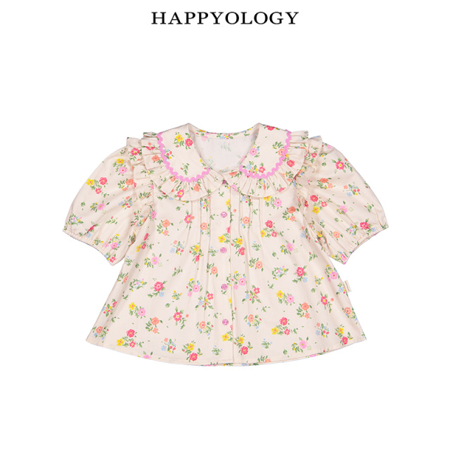 12052541.happyology英国儿童娃娃领衬衫夏季新款女童短袖纯棉碎花衬衣上衣