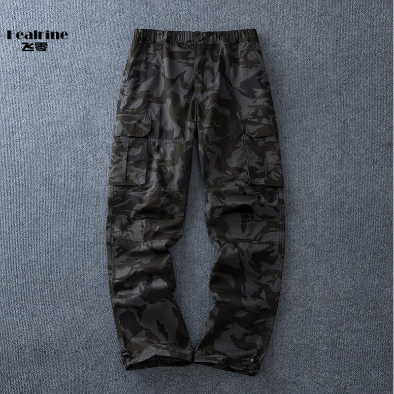 12053119.飞零纯棉薄款多口袋工装裤直筒长裤大口袋宽松加肥大码休闲裤子
