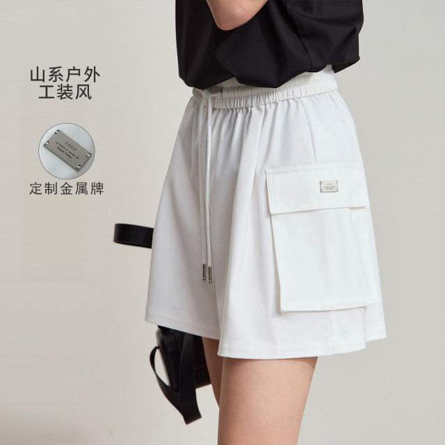 12114596.2025夏款酷帅山系工装风口袋休闲短裤女抽绳绑带宽松裤子