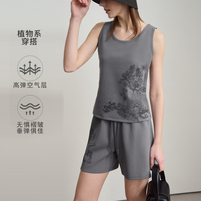 12114495.2025夏款圆领弹力无袖空气层印花运动风吊带背心女上衣