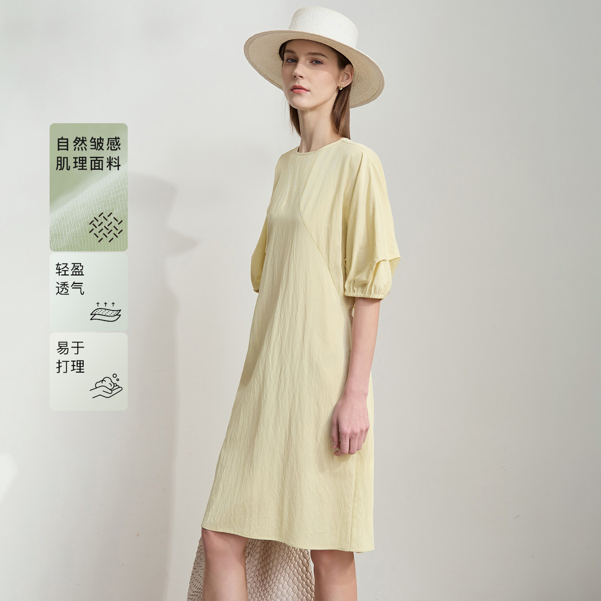 12114493.新款优雅复古减龄圆领灯笼袖连衣裙女收腰开叉小黑裙