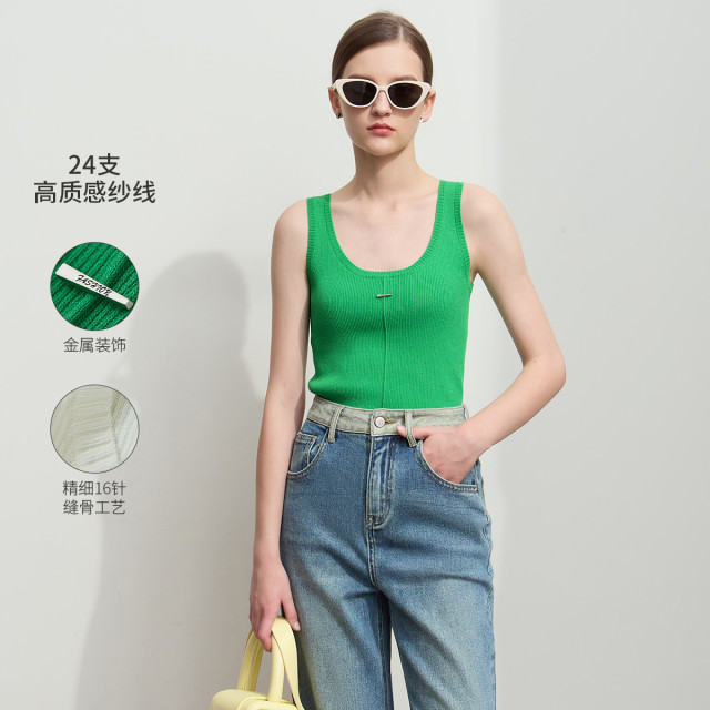 12114502.新款U圆领金属装饰针织吊带背心女修身显瘦内搭上衣