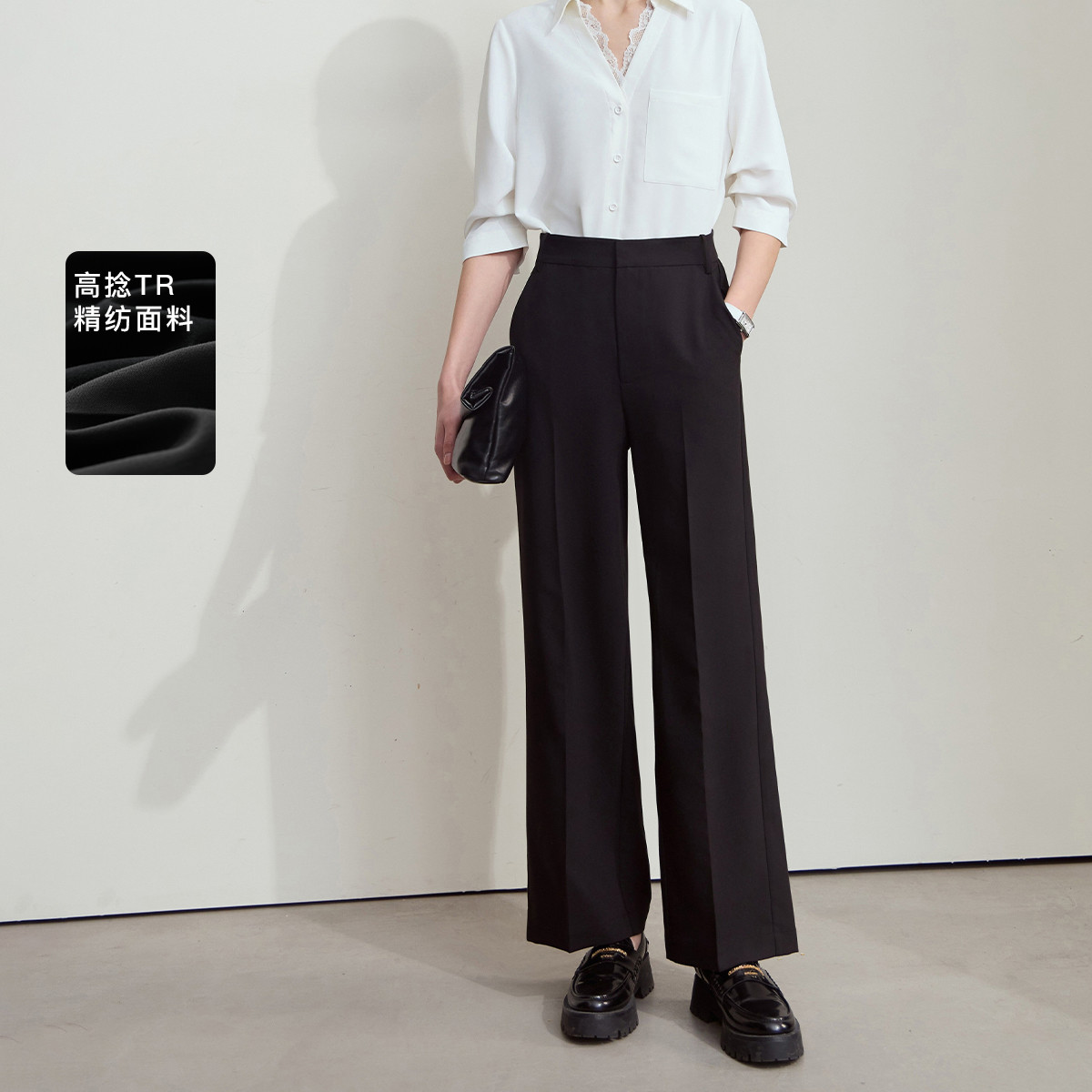 12114476.2025夏款通勤百搭知性干练格雷系直筒裤休闲长裤女黑色裤子