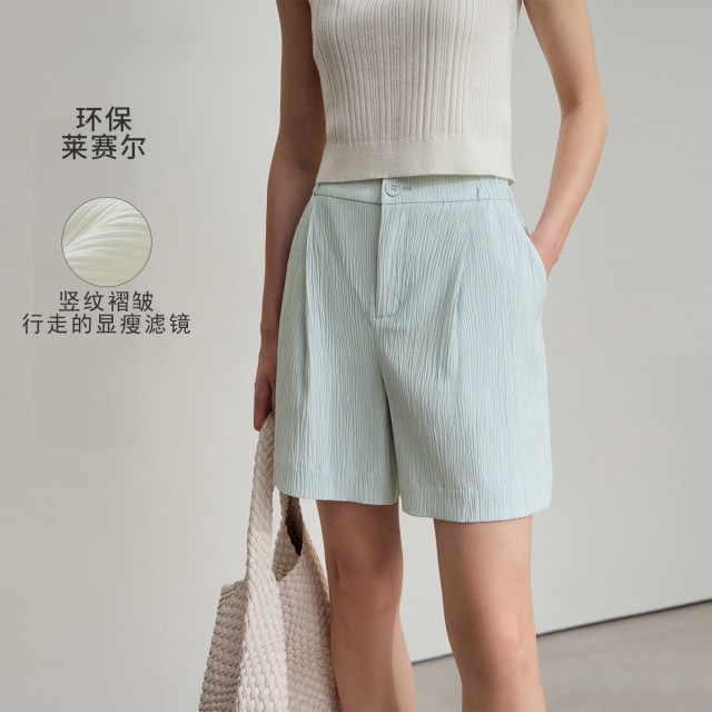 12114703.2025夏款极简通勤风纯色插袋宽松梭织休闲短裤女裤子