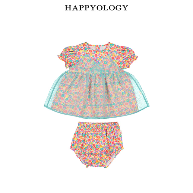 12067056.happyology英国女童套装春夏新款宝宝衣服女婴网纱短袖碎花两件套