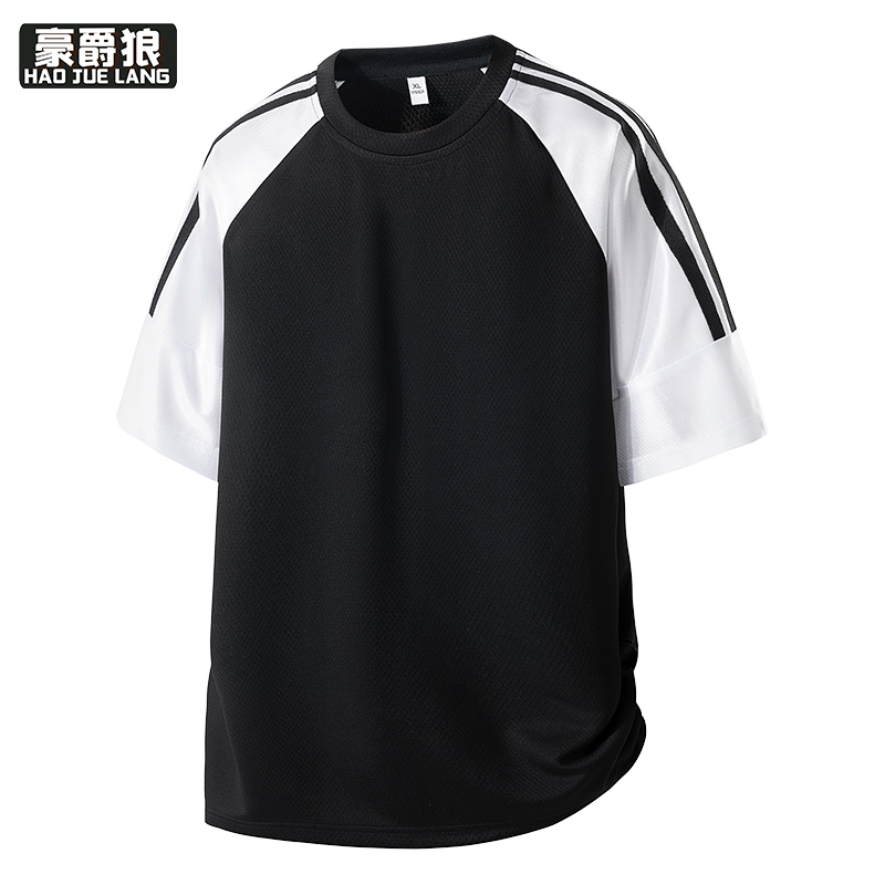 12079035.冰丝网眼运动短袖T恤男夏季薄款潮流撞色凉感速干半袖衣