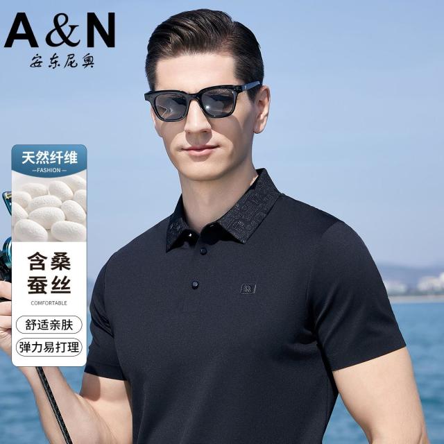 12079735.【立体雕花领】含桑蚕丝弹力易打理POLO衫男短袖轻奢半袖T恤