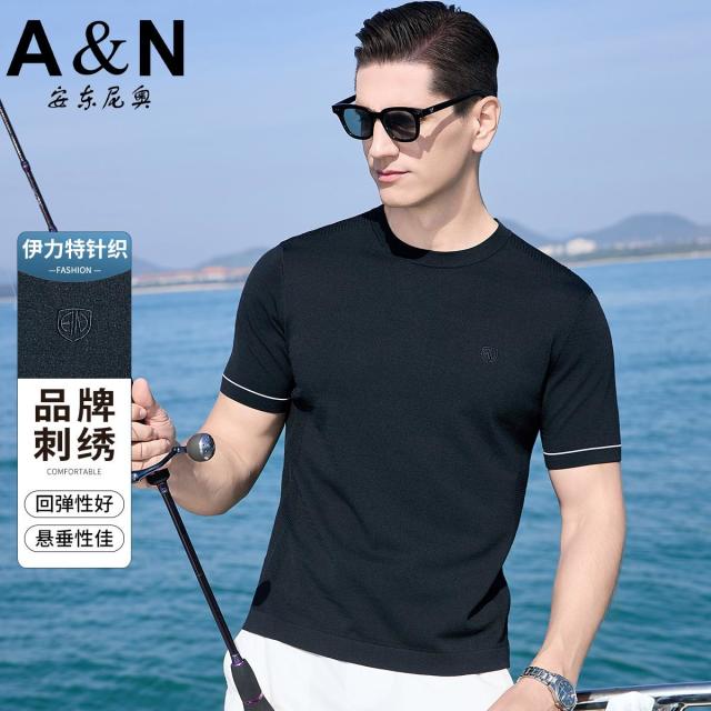 12079705.【品牌刺绣&伊力特面料】夏季凉感亲肤休闲针织圆领t恤男短袖