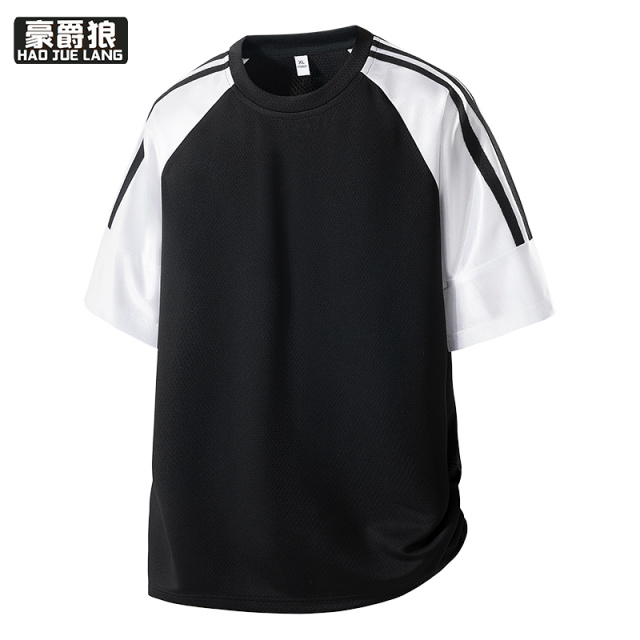 12079035.冰丝网眼运动短袖T恤男夏季薄款潮流撞色凉感速干半袖衣
