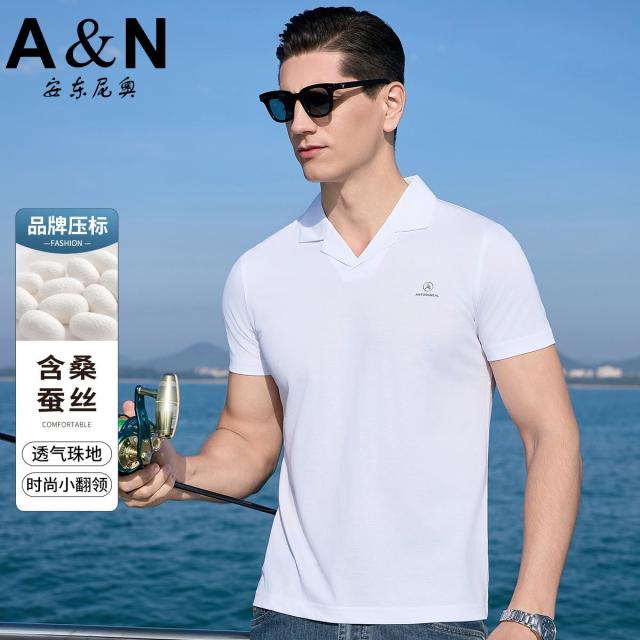 12079716.【含桑蚕丝&品牌压标】夏季透气珠地翻领商务休闲男式POLO衫