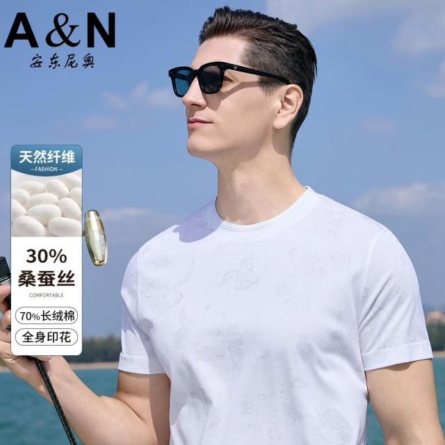 12079718.【30%桑蚕丝】轻奢全身印花圆领T恤男短袖青年时尚休闲半袖