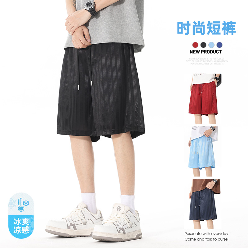 12081443.潮牌2025新款美式运动条纹短裤夏季男女宽松休闲男生冰丝五分中裤