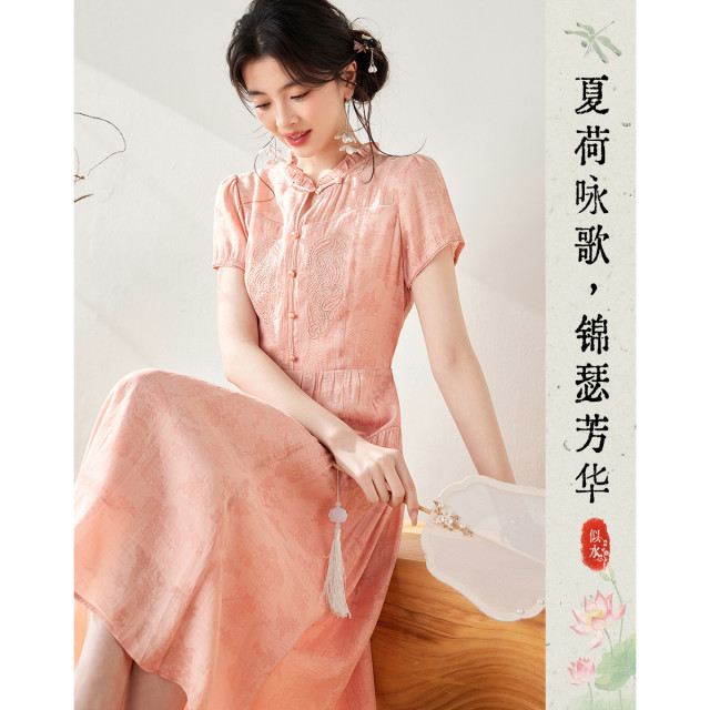 12114989.新中式连衣裙女收腰显瘦中长款国风裙子