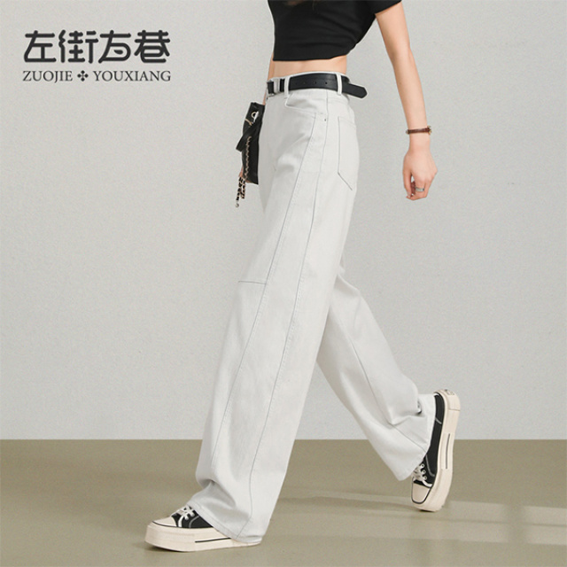 13000738.【左街右巷】微弧分割宽松灰色弯刀香蕉牛仔裤