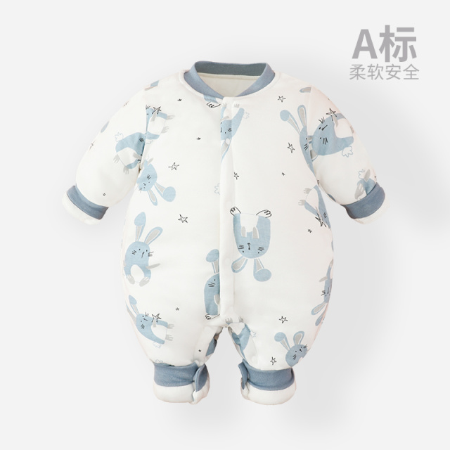 12101176.木木屋正品婴儿冬款加厚连体秋冬夹棉哈衣三层保暖棉衣爬服宝宝棉服