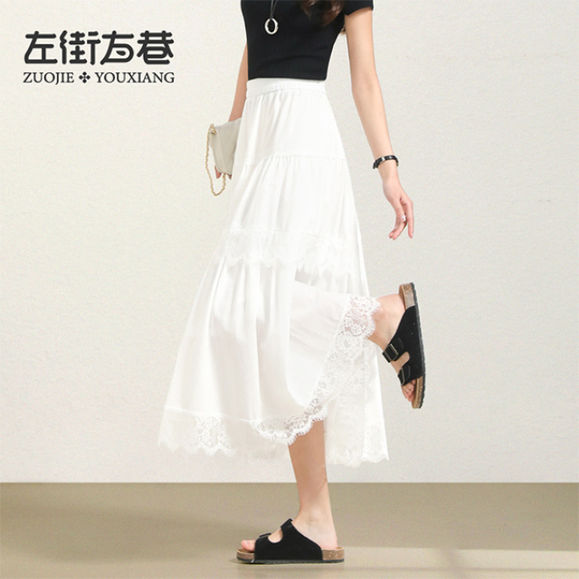 13000737.【左街右巷】夏轻薄百褶A版蕾丝花边蛋糕裙