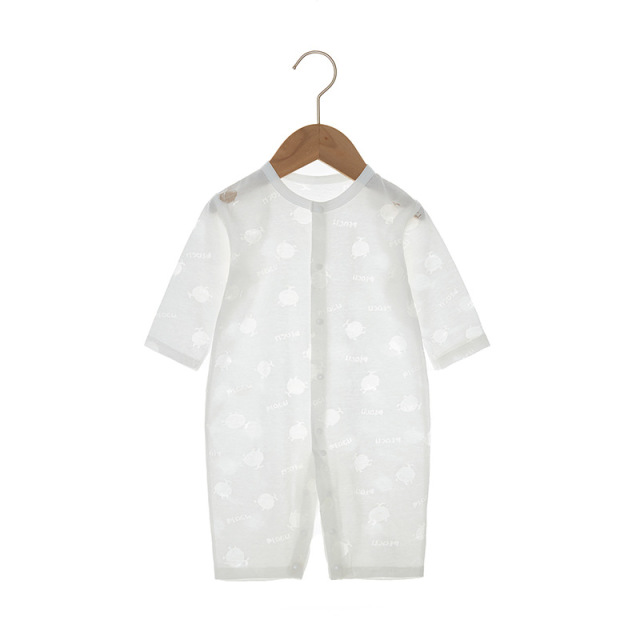 12101181.木木屋正品春夏新款新生婴儿长袖连体衣宝宝空调服哈衣轻薄烧花爬服