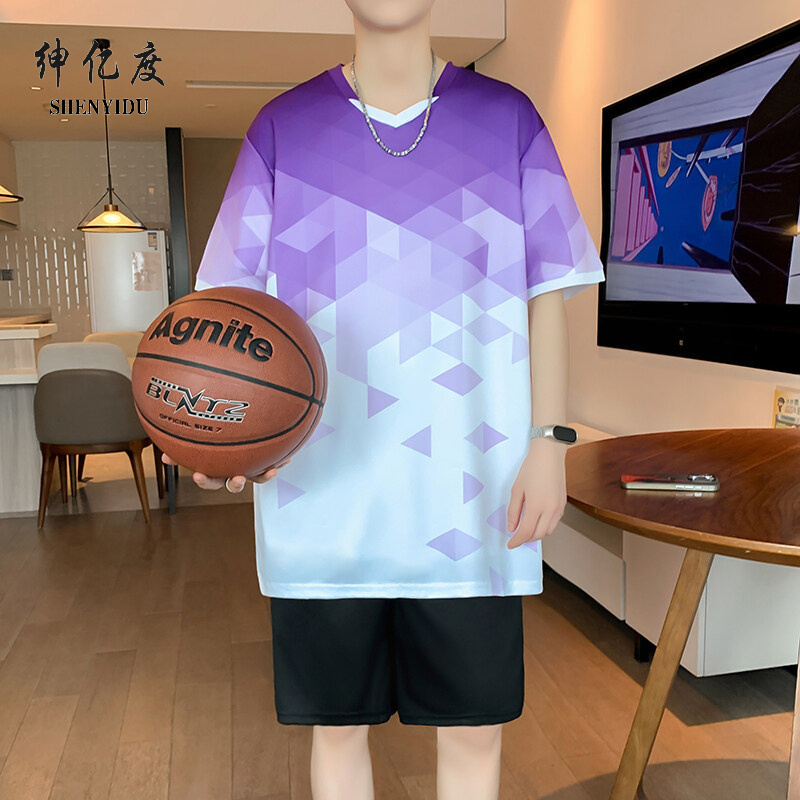 12101254.2025夏季新款青少年速干冰丝短袖套装篮球服运动套装