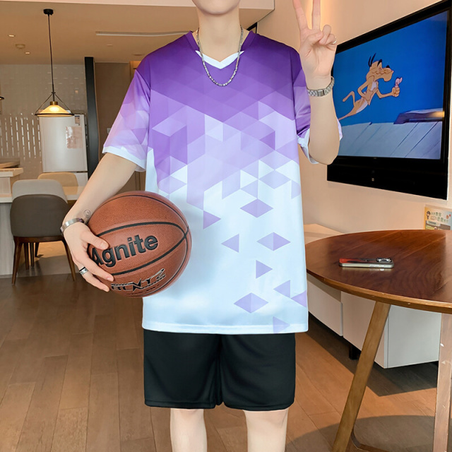 12101254.2025夏季新款青少年速干冰丝短袖套装篮球服运动套装