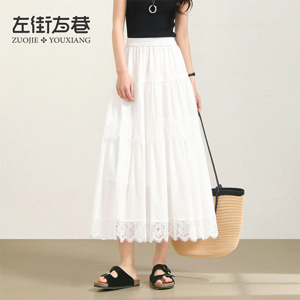 13000737.【左街右巷】夏轻薄百褶A版蕾丝花边蛋糕裙